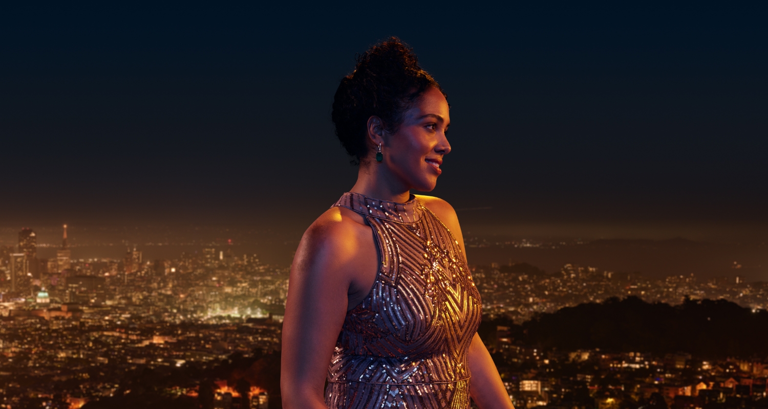 Woman overlooking city mobile