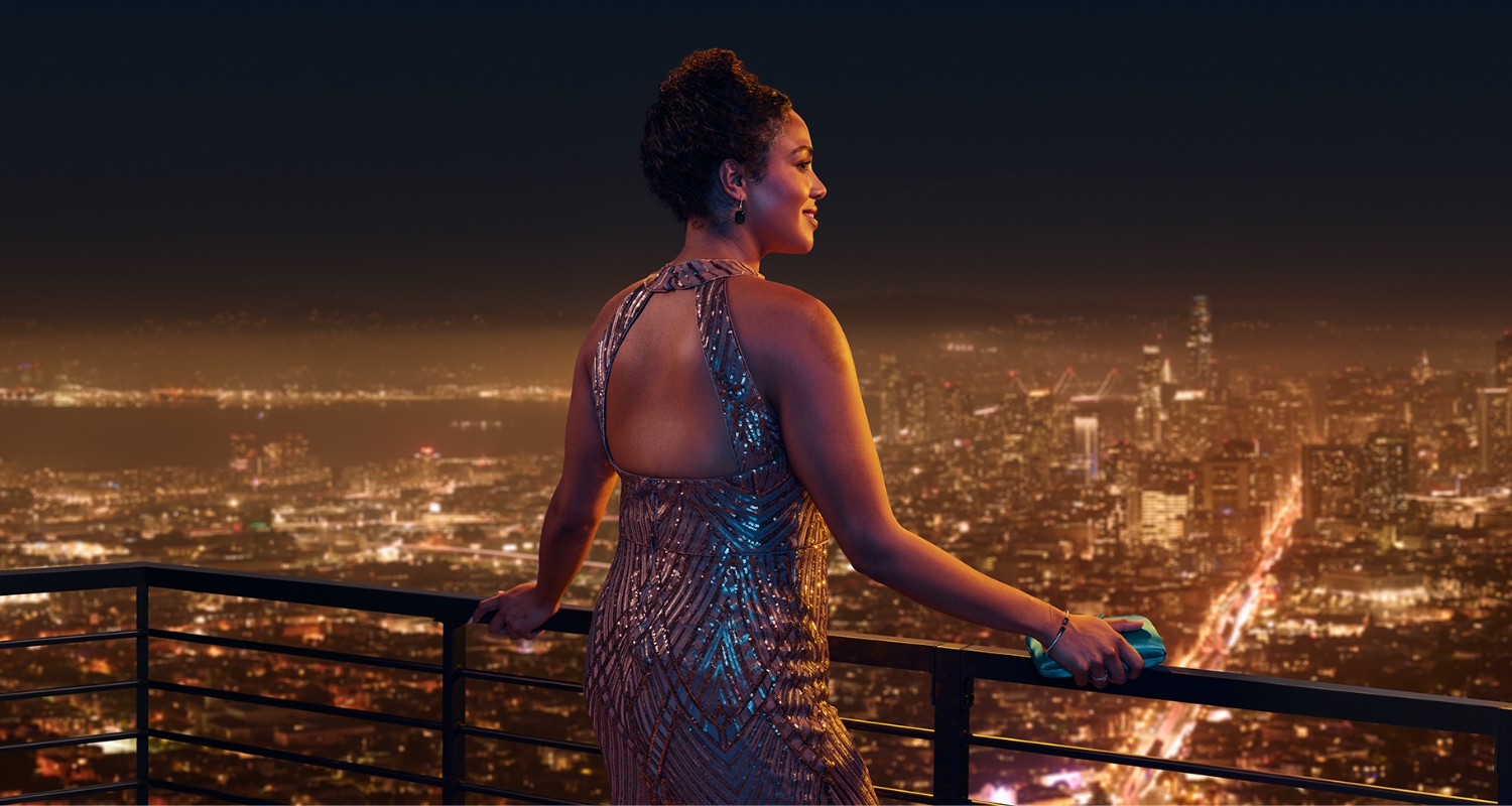 Woman overlooking city mobile