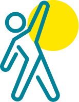 Person walking and raising hand icon