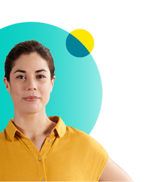 Woman in yellow shirt looking ahead