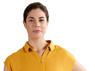 Woman in yellow shirt looking ahead