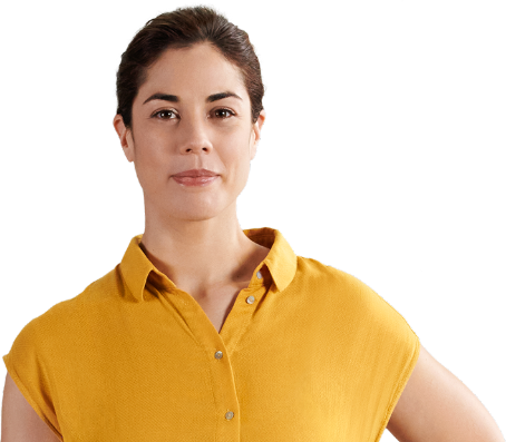 Woman in yellow shirt looking ahead